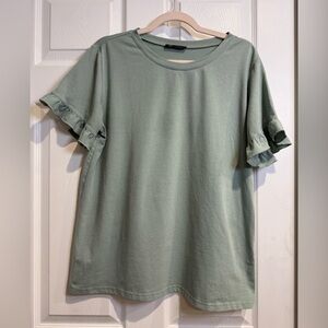 Elegant Ruffle Sleeve Tee - Sage Green